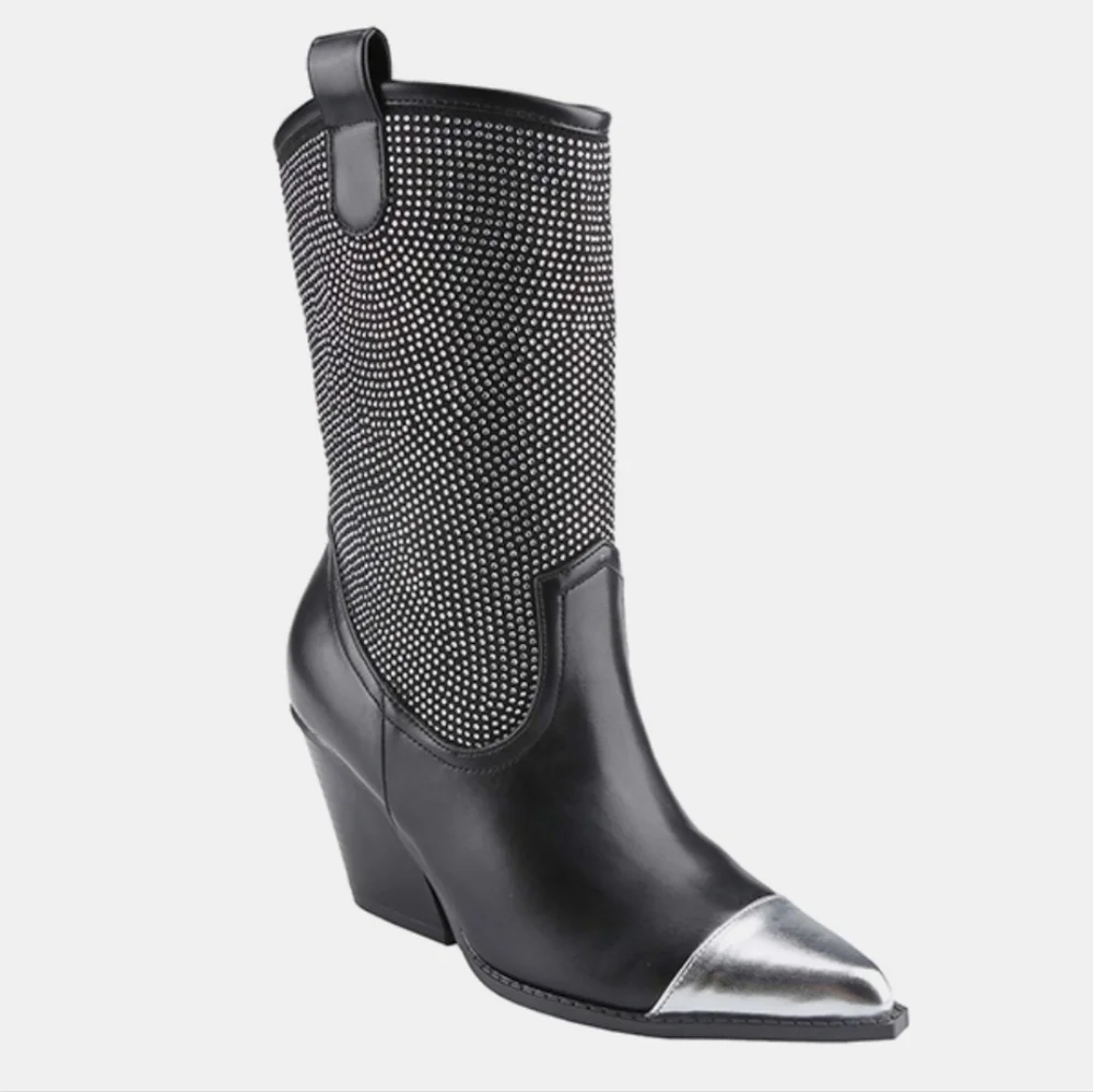 Weeboo Chunky Heel Rhinestone Western Cowboy Boots - Picture 1 of 4